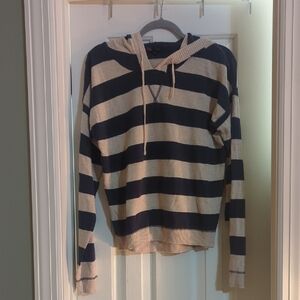 t/o Striped Hooded Pullover Sweater - Navy and Cream